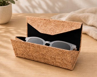 Foldable Cork Glasses Case | Collapsible Sunglasses Holder | Vegan Eyewear Case | Slim Travel Glasses Case | Natural cork case
