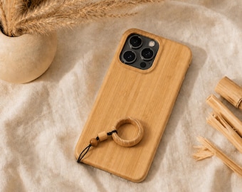 Natural Wood Design Eco Bamboo iPhone Case, Shockproof Biodegradable Wood Phone Cover, Sustainable iPhone 16, 15, 14, 13, 12, 11, X, XS Case