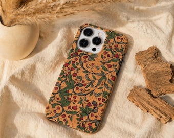 Cork iPhone Case | Floral Aesthetic Phone Cover | Non Slip Phone Case | Biodegradable Eco Friendly Shockproof | Slim fit iPhone case