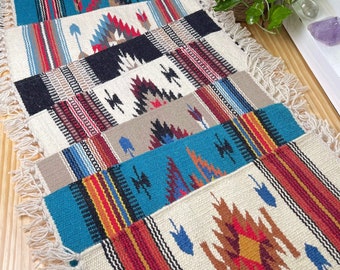 Woven Wool Table Rugs, Choose Your Color 20" x 10" Boho Aztec House Warming Gift, Coffee Table Blanket, Plant mat