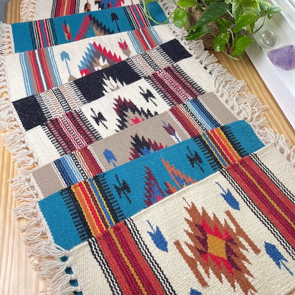 Woven Wool Table Rugs, Choose Your Color 20" x 10" Boho Aztec House Warming Gift, Coffee Table Blanket, Plant mat