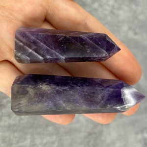 Set of 2 Small Amethyst Obelisk Crystal Towers