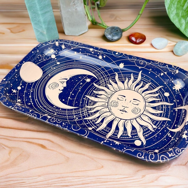 Sun & Moon Serving Tray | Decorative Metal Tray - Housewarming gift, Jewelry Tray, Use on the Couch, Kitchen, Coffee Table or Travel