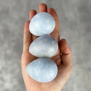 Genuine Blue Calcite Small Crystal Egg Palm Stones for Meditation