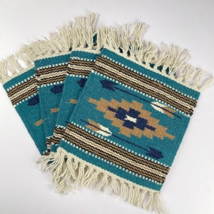 Set of 4 Woven Aztec Wool Placemats 10" x 10” Boho Southwest Table Rug House Warming Gift, Coffee Table Blanket, Plant mat