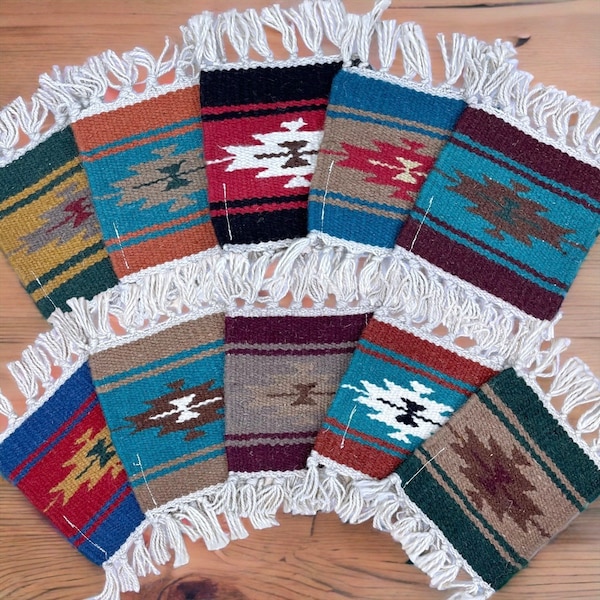 Large Woven Wool Blanket Coasters Choose Your Color 6" x 6” Woven mats Boho Aztec Table Rug House Warming Gift, Plant mat, mug rug