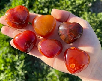 Large Red Carnelian Natural Stone Heart Shaped Tumbled Stones from Madagascar