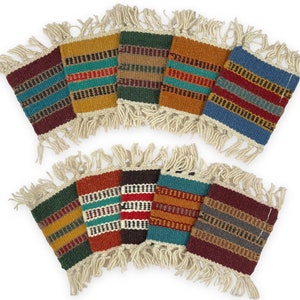 Set of 5 Woven Wool Blanket Coasters Choose Your Color 5&quot; x 5” Boho Aztec Table Rug House Warming Gift, mug rug