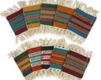 Set of 5 Woven Wool Blanket Coasters Choose Your Color 5&quot; x 5” Boho Aztec Table Rug House Warming Gift, mug rug