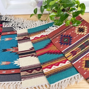 Large Woven Wool Table Rugs, Choose Your Color 20" x 15" Boho Aztec House Warming Gift, Coffee Table Blanket, Plant mat