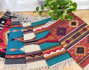 Large Woven Wool Table Rugs, Choose Your Color 20" x 15" Boho Aztec House Warming Gift, Coffee Table Blanket, Plant mat