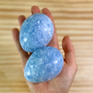 Genuine Blue Calcite Large Crystal Egg Palm Stones for Meditation
