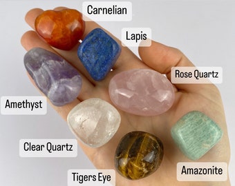 Beginner Crystal Set 7pcs Tumbled Crystal Bundle in Organic Cotton Pouch