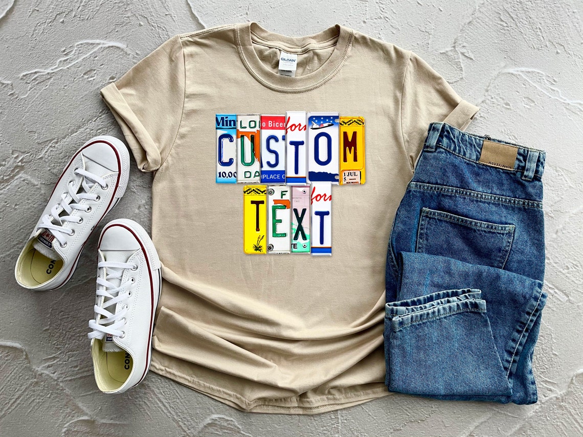 Custom Text Shirt License Plate Shirt License Plate Alphabet Etsy