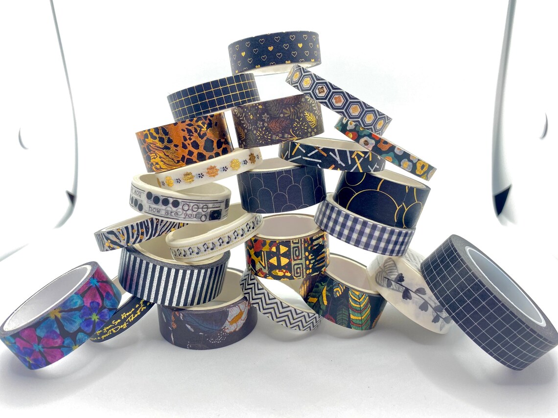 6 Black Washi Tape Bundle / Patterned Washi Tape Set / Washi Etsy UK