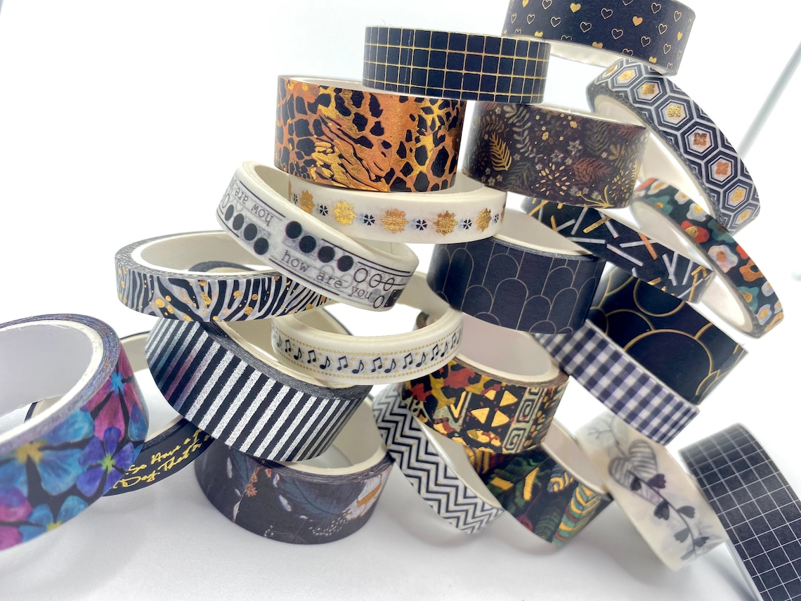 3 Black Washi Tape Bundle / Patterned Washi Tape Set / Washi Etsy UK