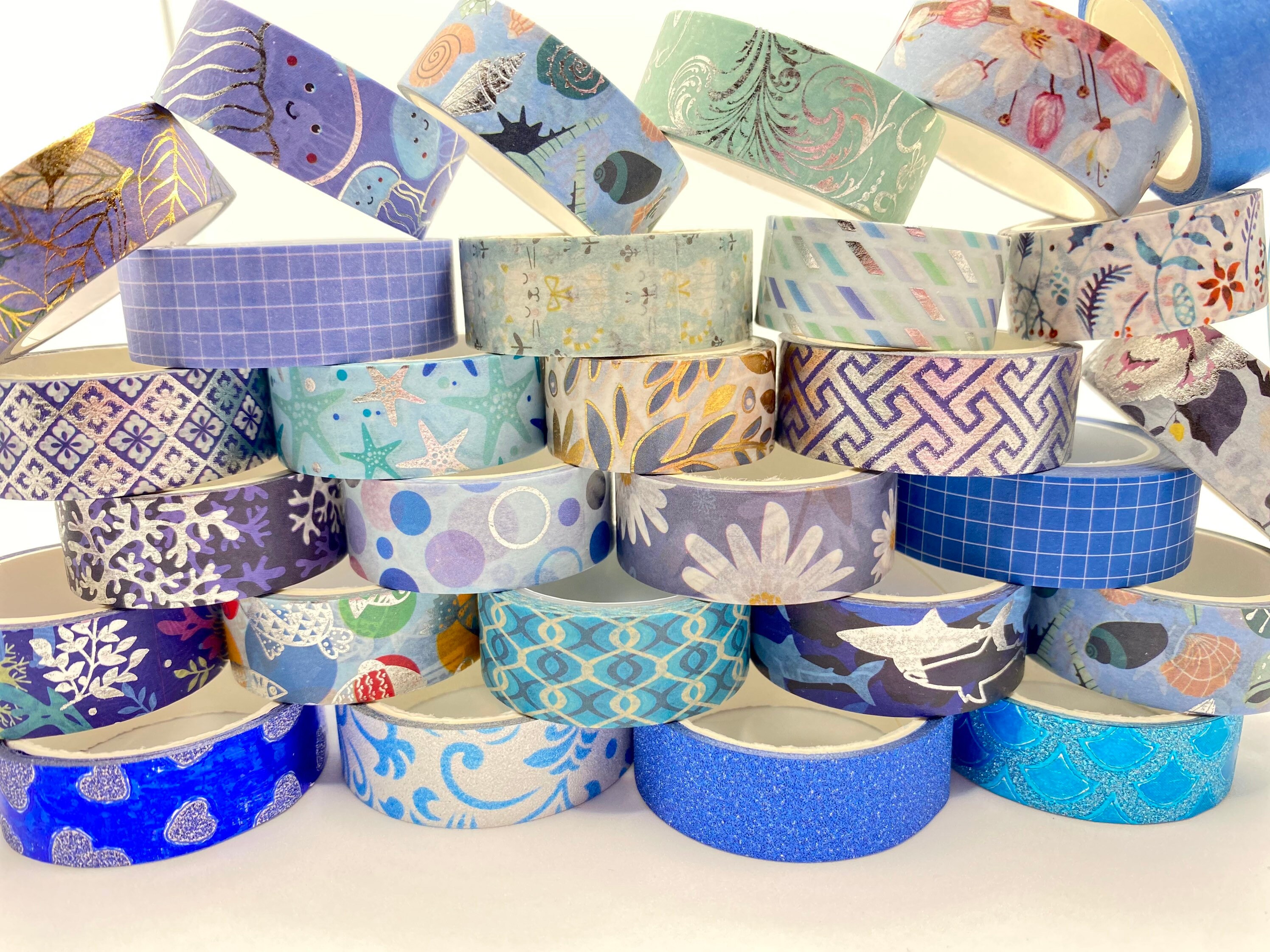3 Blue Washi Tape bundle / Patterned washi tape set / Washi Etsy