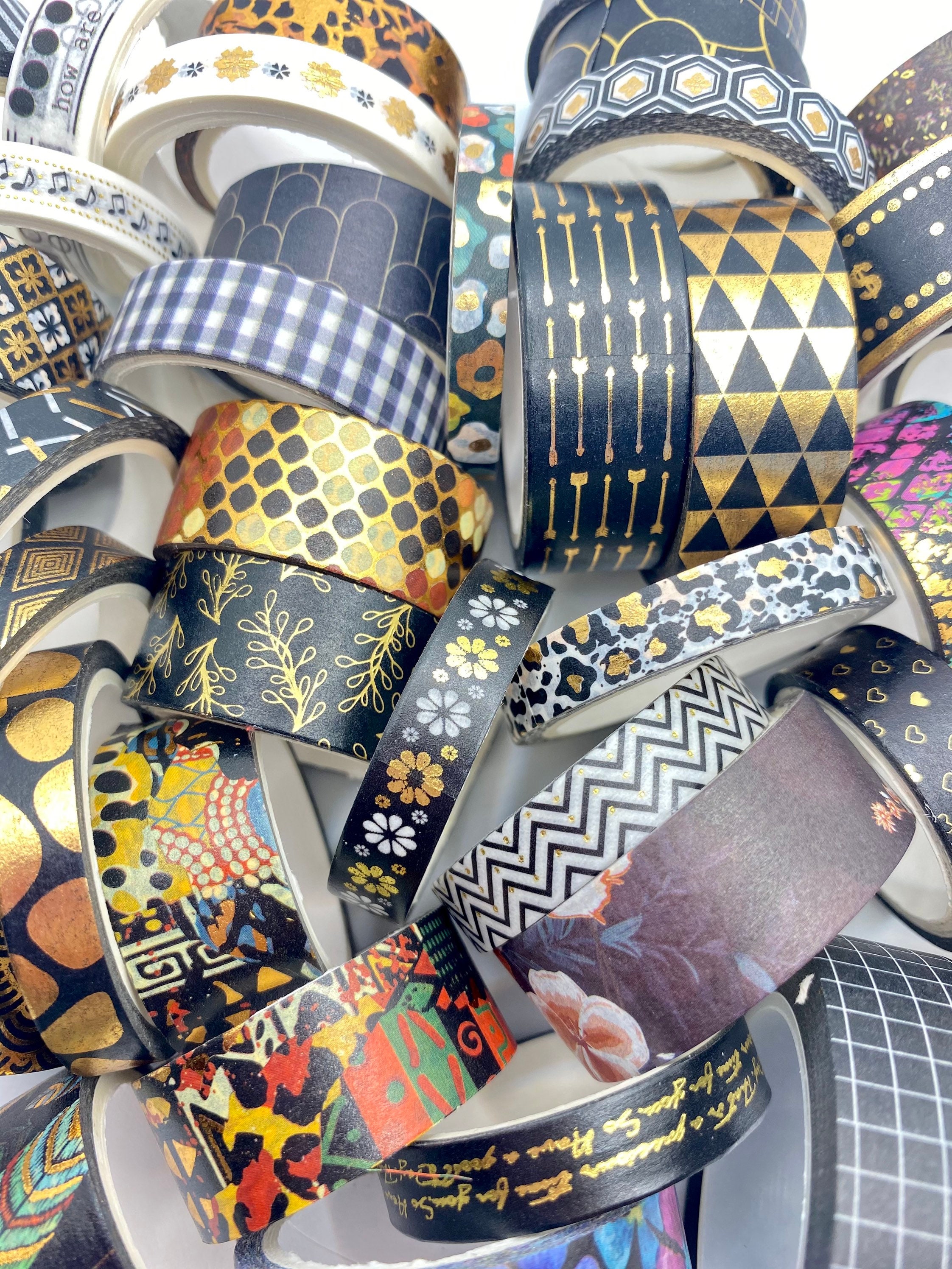 6 Black Washi Tape Bundle / Patterned Washi Tape Set / Washi Etsy UK