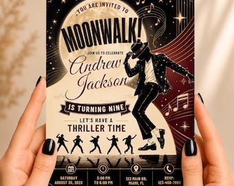King of Pop Inspired Birthday Invitation, Moonwalk Dance Party Invite, Music Theme Birthday Invitation, Editable  Canva Digital Download