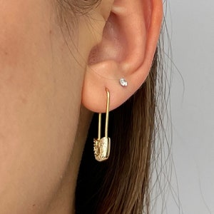 Pendientes de imperdible de plata de ley 925 / chapado en oro de 18 k / cristales de circonita cúbica / hechos a mano