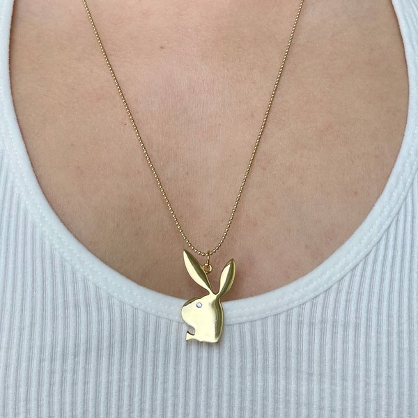 Collier lapin Playboy en argent sterling 925 | Plaqué or 18 carats | Collier Superposition | Fait main