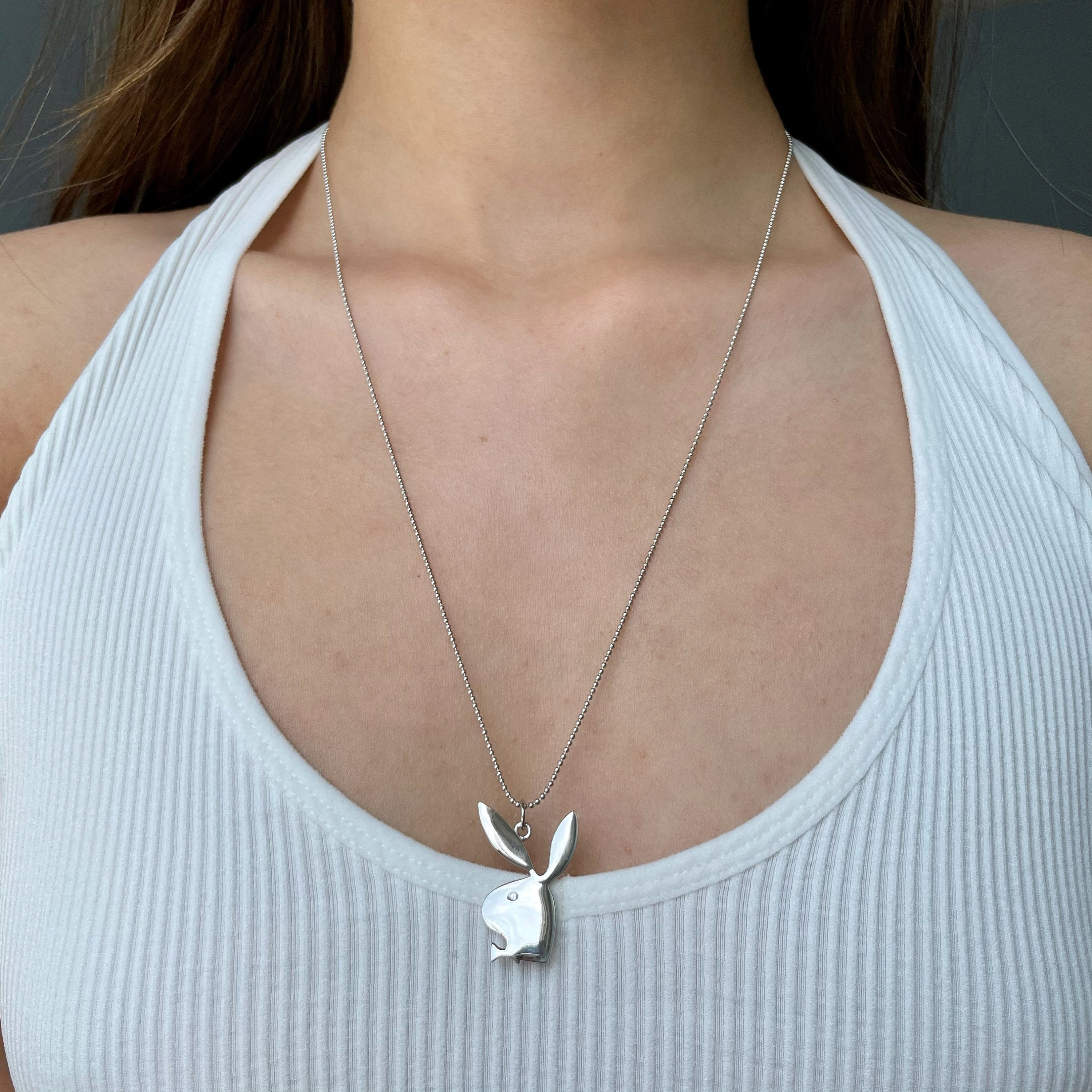 925 Sterling Silver Playboy Bunny Necklace | White Gold Plated | Layering  Necklace | Handmade