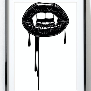Vampire Lips, Vampire Fangs, SVG, Digital Illustration, Vector, Downloadable, Black and White, Minimalist Art, Halloween Art