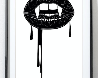 Vampire Lips, Vampire Fangs, SVG, Digital Illustration, Vector, Downloadable, Black and White, Minimalist Art, Halloween Art