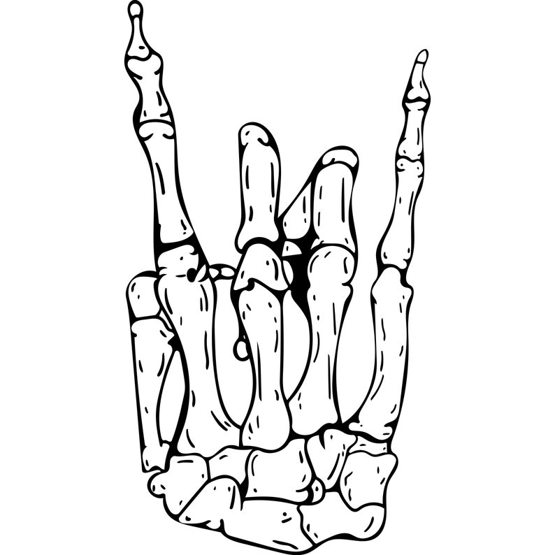 Skeleton Hand Illustration, Vector, SVG, Download, Skeleton Rock On, Rock On Illustration, Line Art image 2