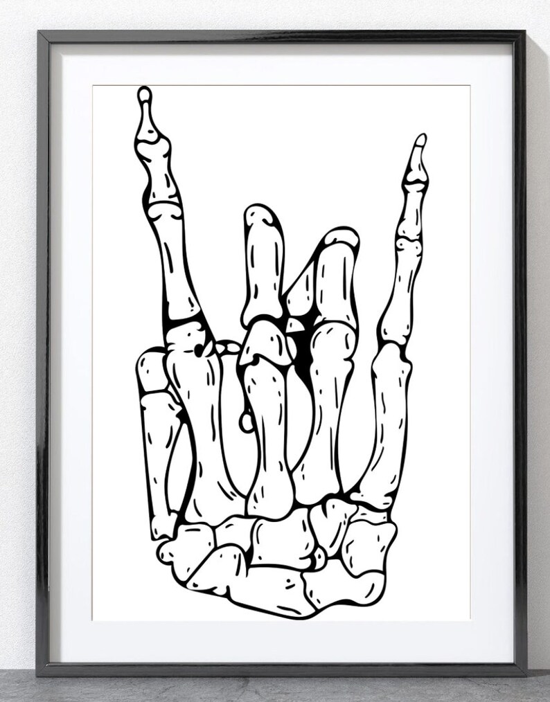 Skeleton Hand Illustration, Vector, SVG, Download, Skeleton Rock On, Rock On Illustration, Line Art image 1