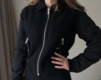 Acne Studios Pop Classics jaqueta bomber preta, jaqueta bomber de lã Acne tamanho S feminina, jaqueta de grife Vintage Spring