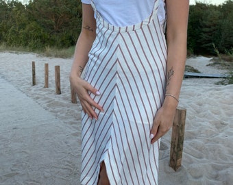 Vintage Maje skirt with straps XS size for women, Retro 90s skirt white womans, Vintage unique clothing striped mini