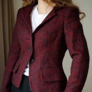 Vinage L.K Bennett blazer in burgundy color, 90s wool dark red suit blazer, Spring office core outfit clothing, Womans L size retro blazer