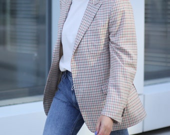 Vintage Prada Milano micro checked beige blazer for women, Luxury brand spring summer blazer original Prada M size formal premium vintage