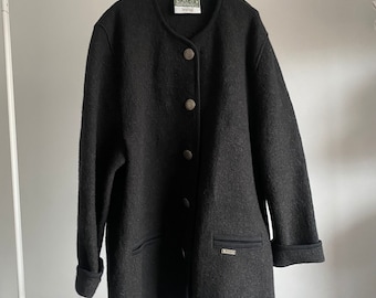 Vintage Austrian Traditional Wool Cardigan DARK GREY, Vintage unisex blazer L size, Vintage cardigan for men and women, 2000s classy blazer