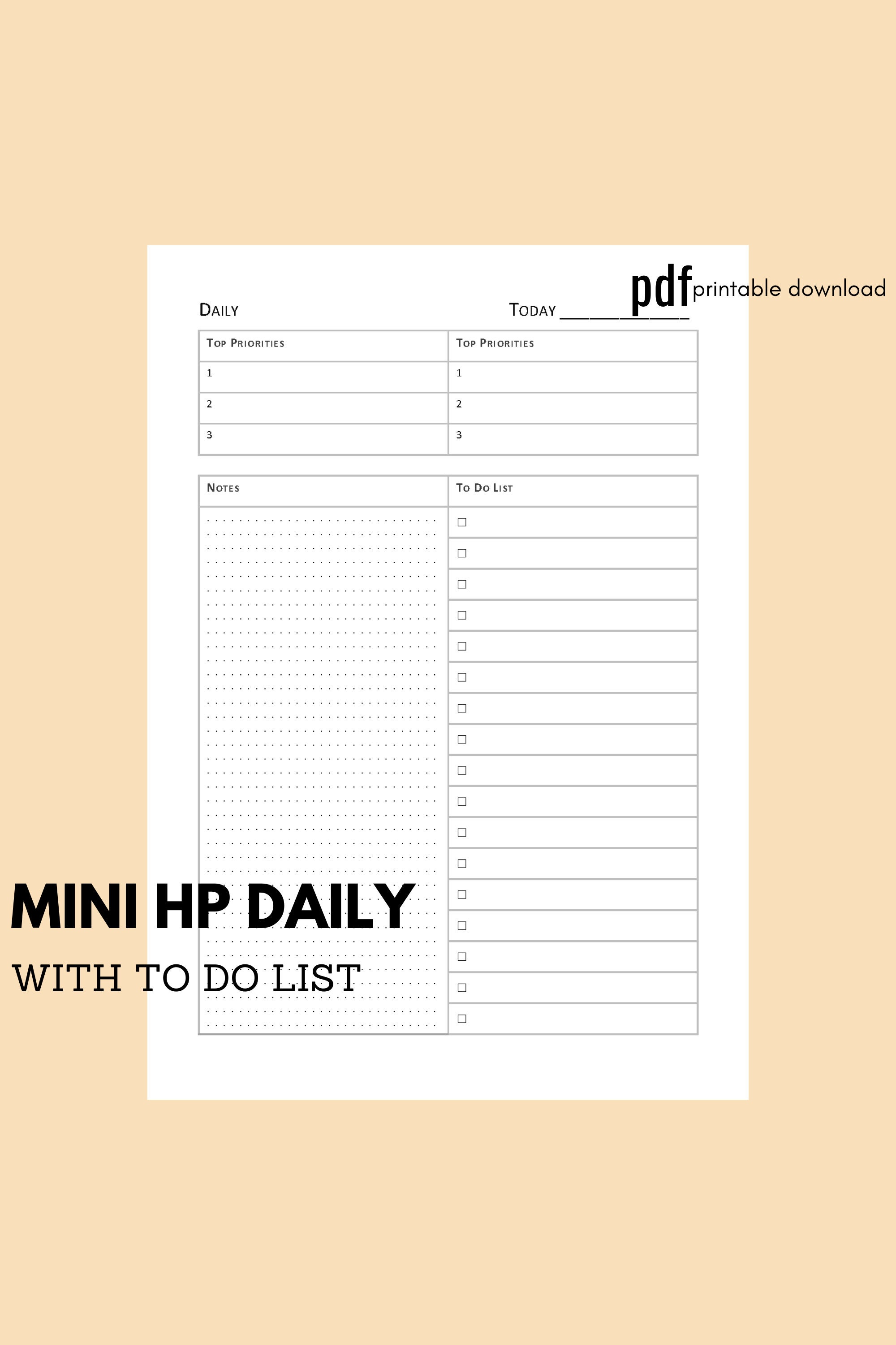 Daily Planner Printable Mini HP Planner Inserts Daily Etsy