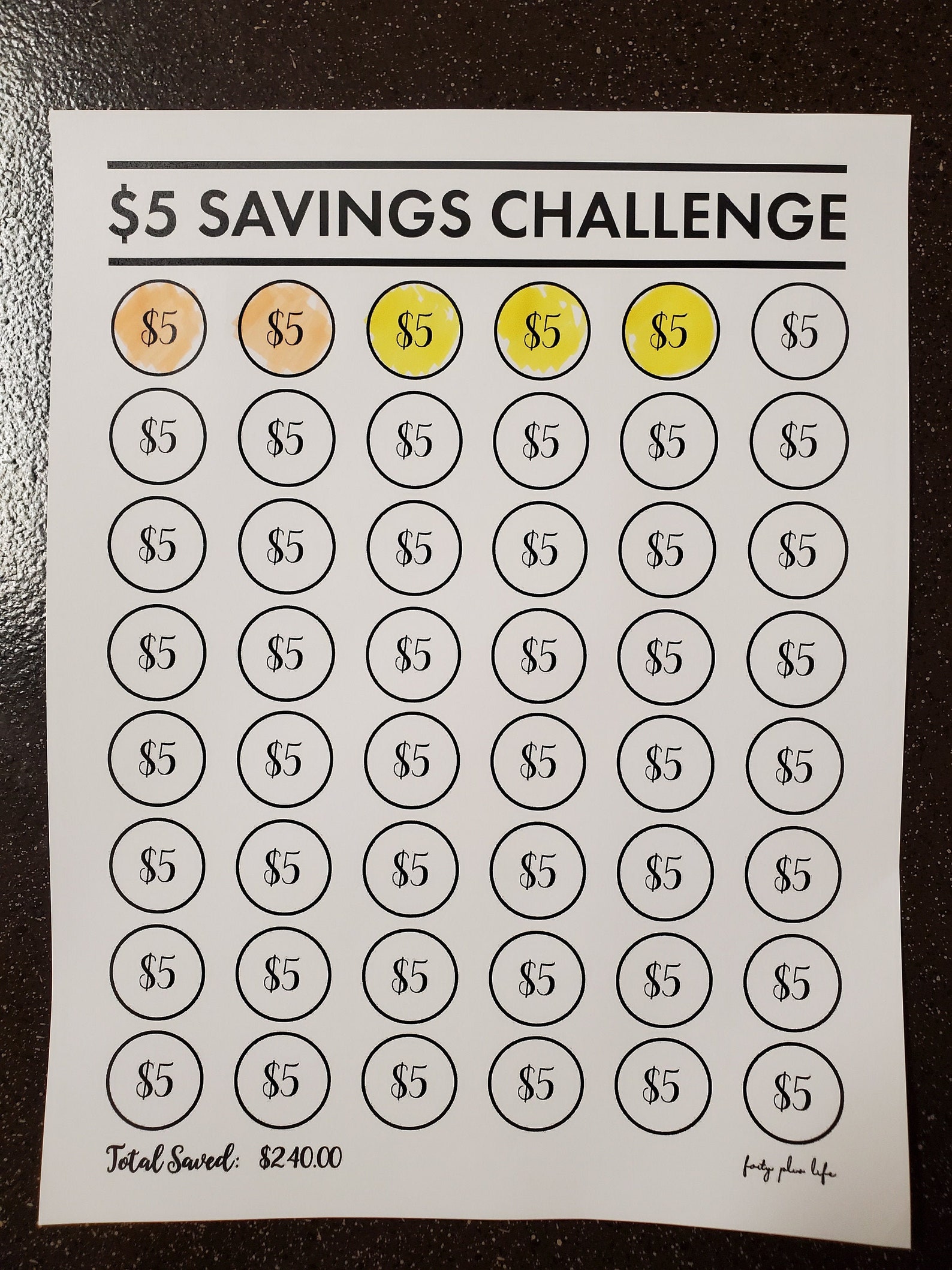  5 Savings Challenge Printable