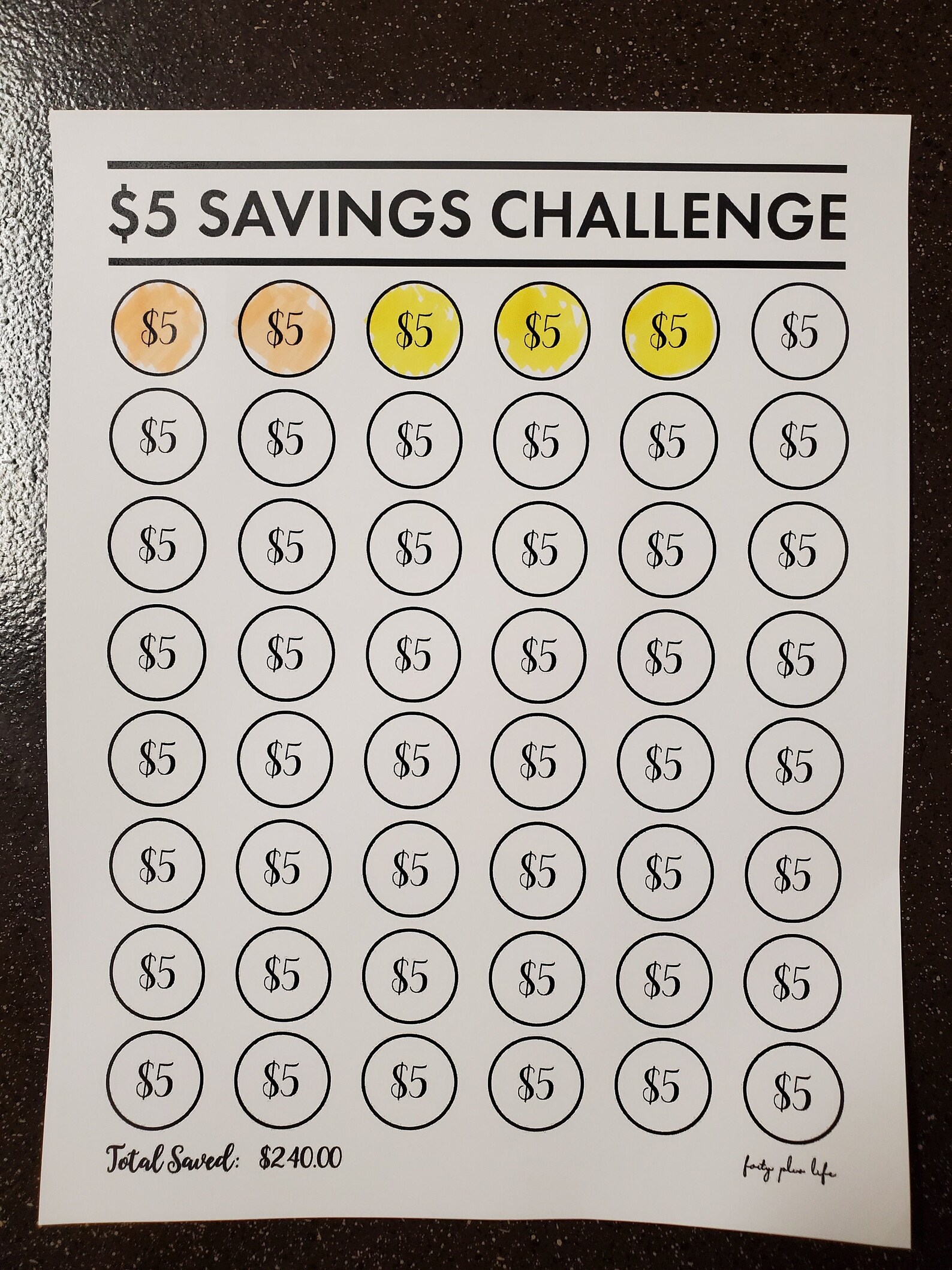  5 Savings Challenge Printable