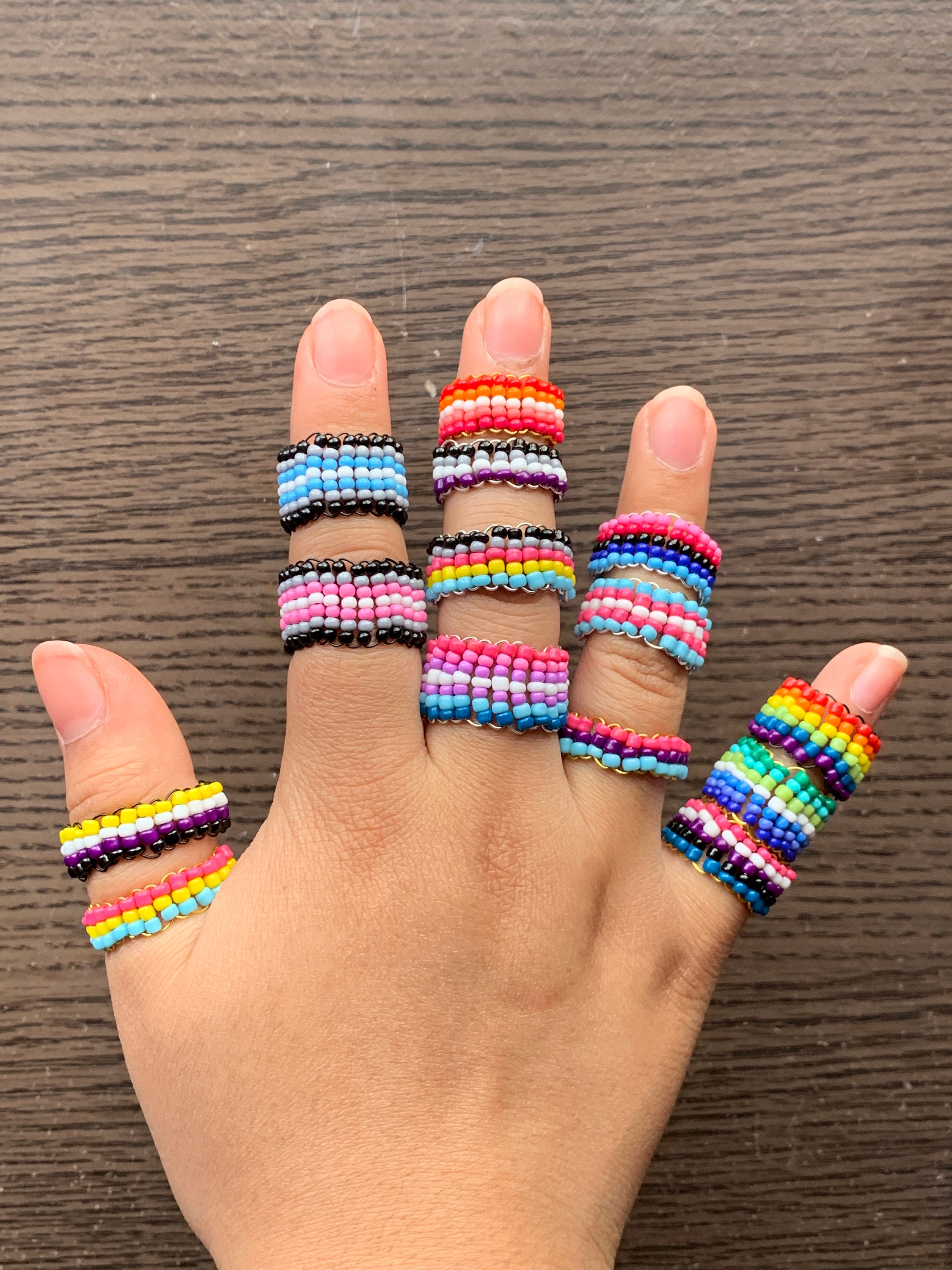 Fun colored beaded rings