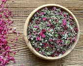 FEEL herbal blend relaxation herbal tea with damiana, hemp, lemon balm, mullein leaf and pink cornflower petals