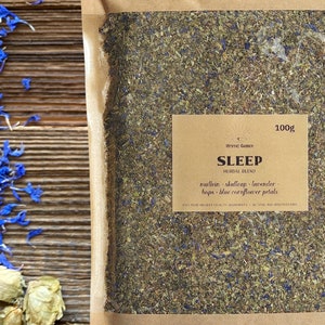 SLEEP pre-ground herbal blend • deep, good night sleep support • with skullcap, lavender, hops, mullein and blue cornflower petals
