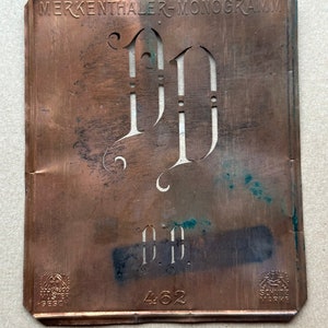 Vintage Copper Monogram Stencil Plate - DD Initials - Embroidery Template