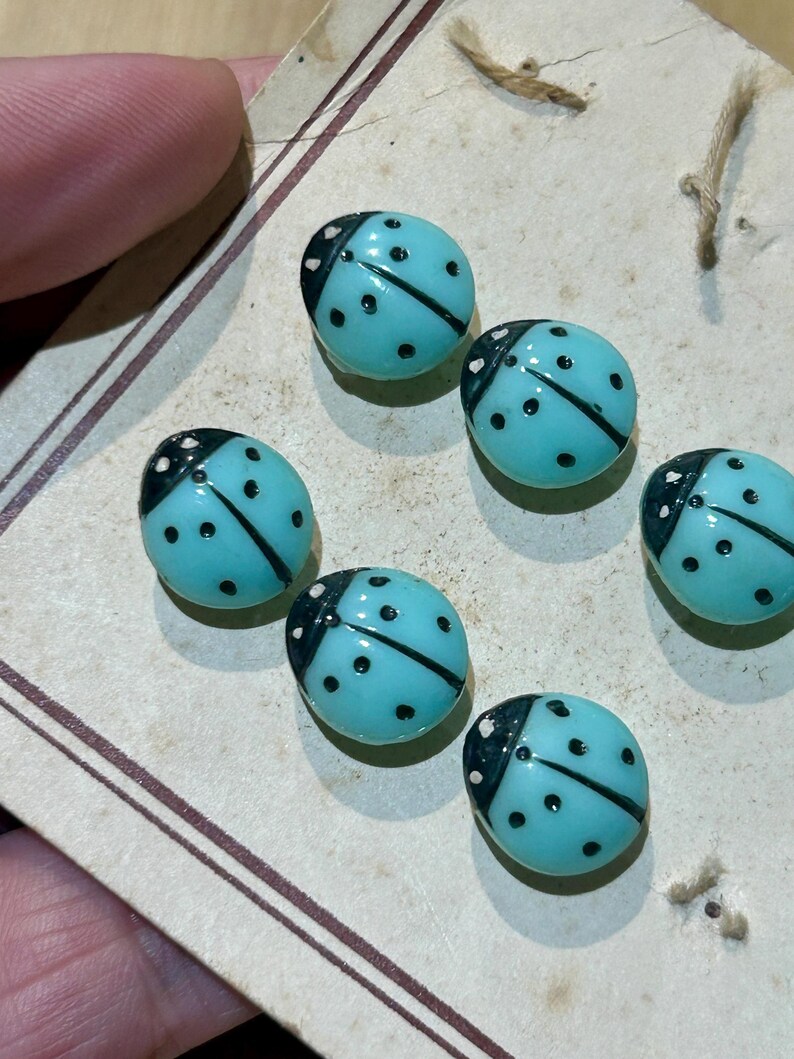 3 Vintage Czech Glass Blue Ladybird Ladybug Insect Buttons - Highly ...