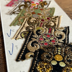 European ribbon salesman’s card vintage  ribbon samples - Decorative metallic embroidered designs. Perfect gift for sewing enthusiast!