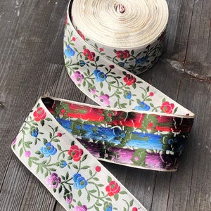 French Silky Soft Embroidered Silk Floral Ribbon - 4cm Wide