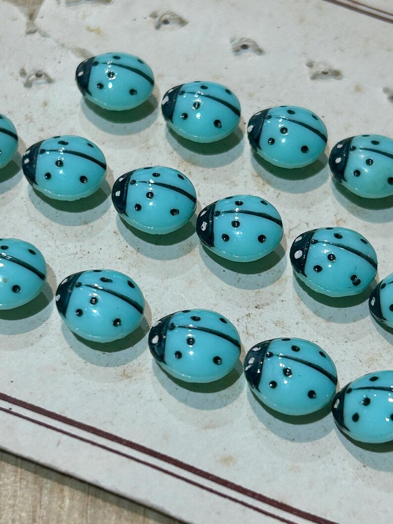 3 Vintage Czech Glass Blue Ladybird Ladybug Insect Buttons - Highly ...