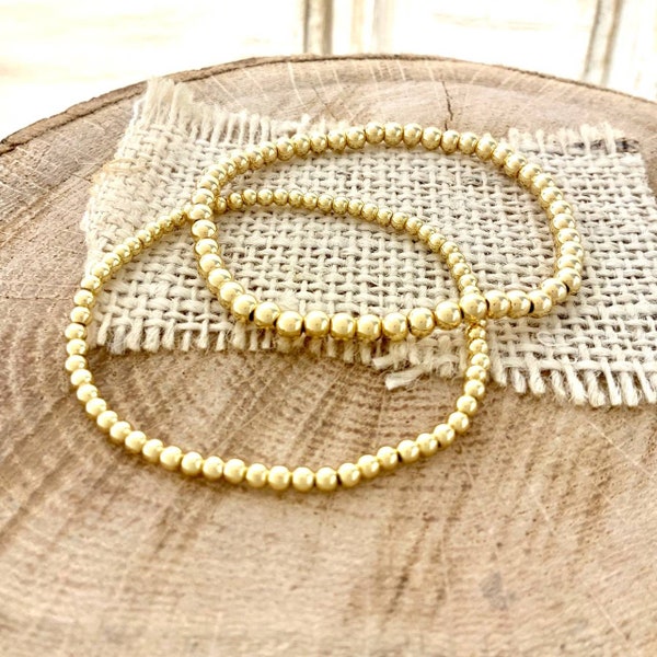 Bracelet extensible de perles de 2,5 mm, 3 mm gold filled, superposition superposition tendance basique classique boule fine