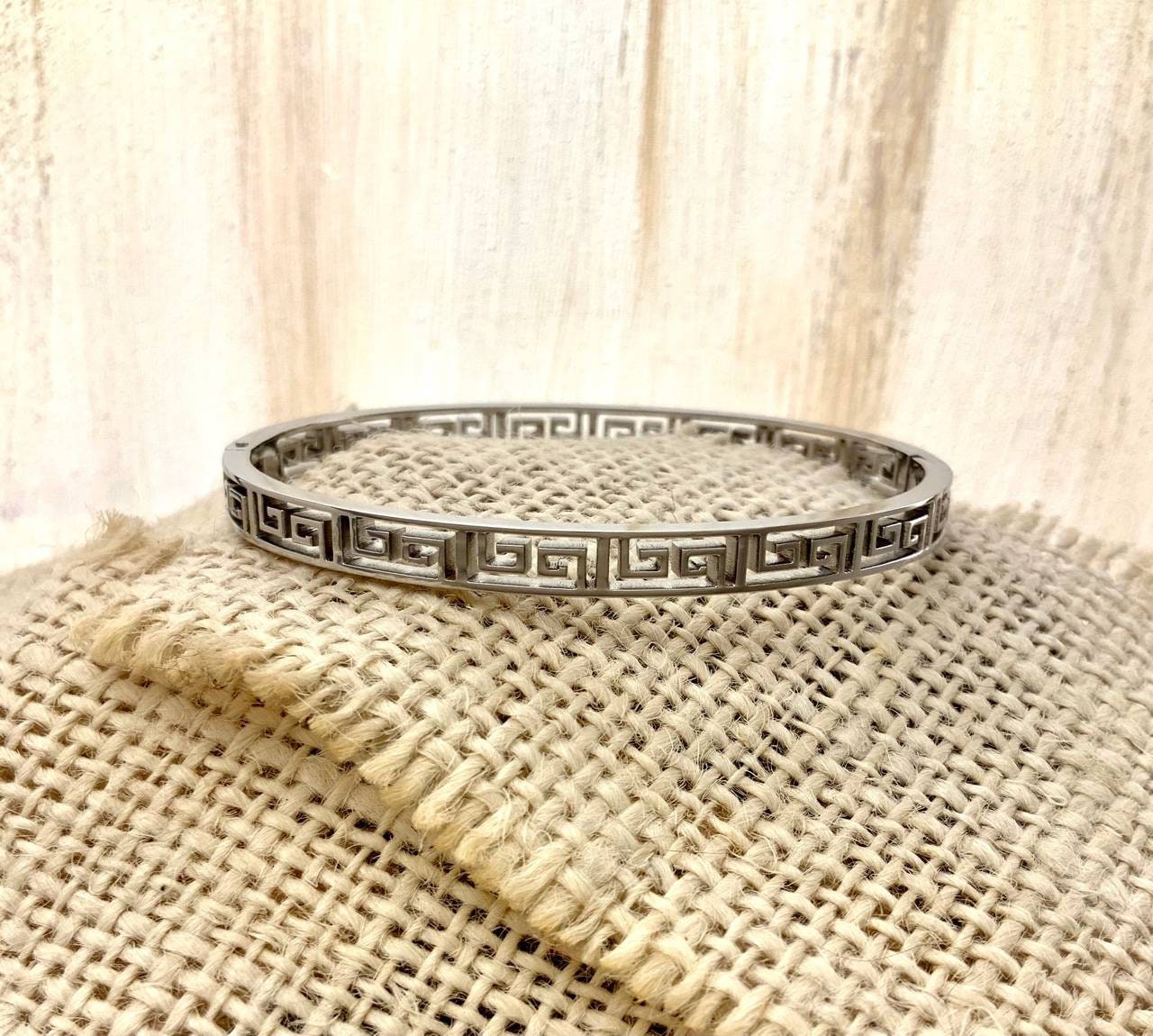 Greek patterns bangle bracelet no coloration gold plated Etsy