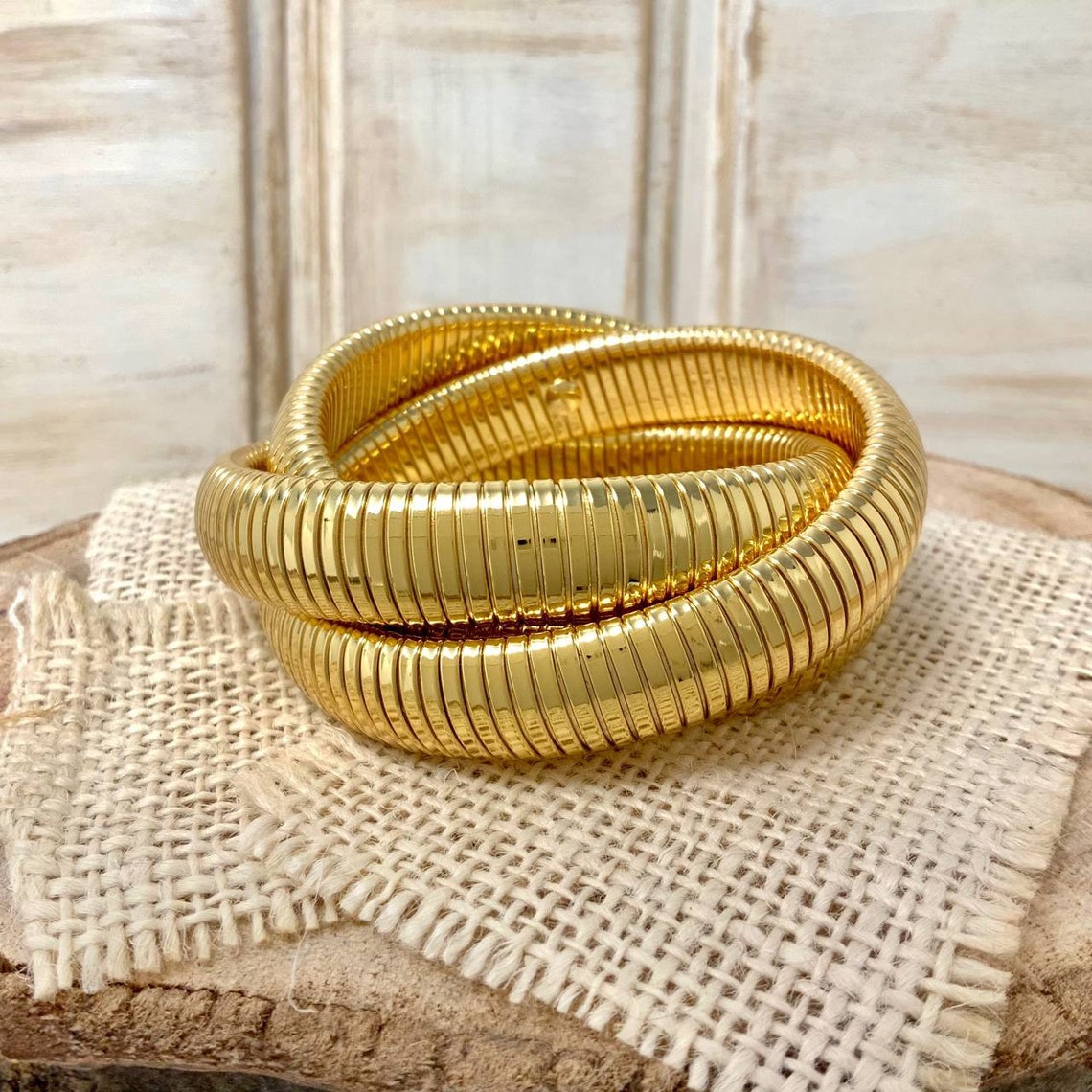 Rolling up trinity Omega Cobra bangle bracelet gold plated Etsy