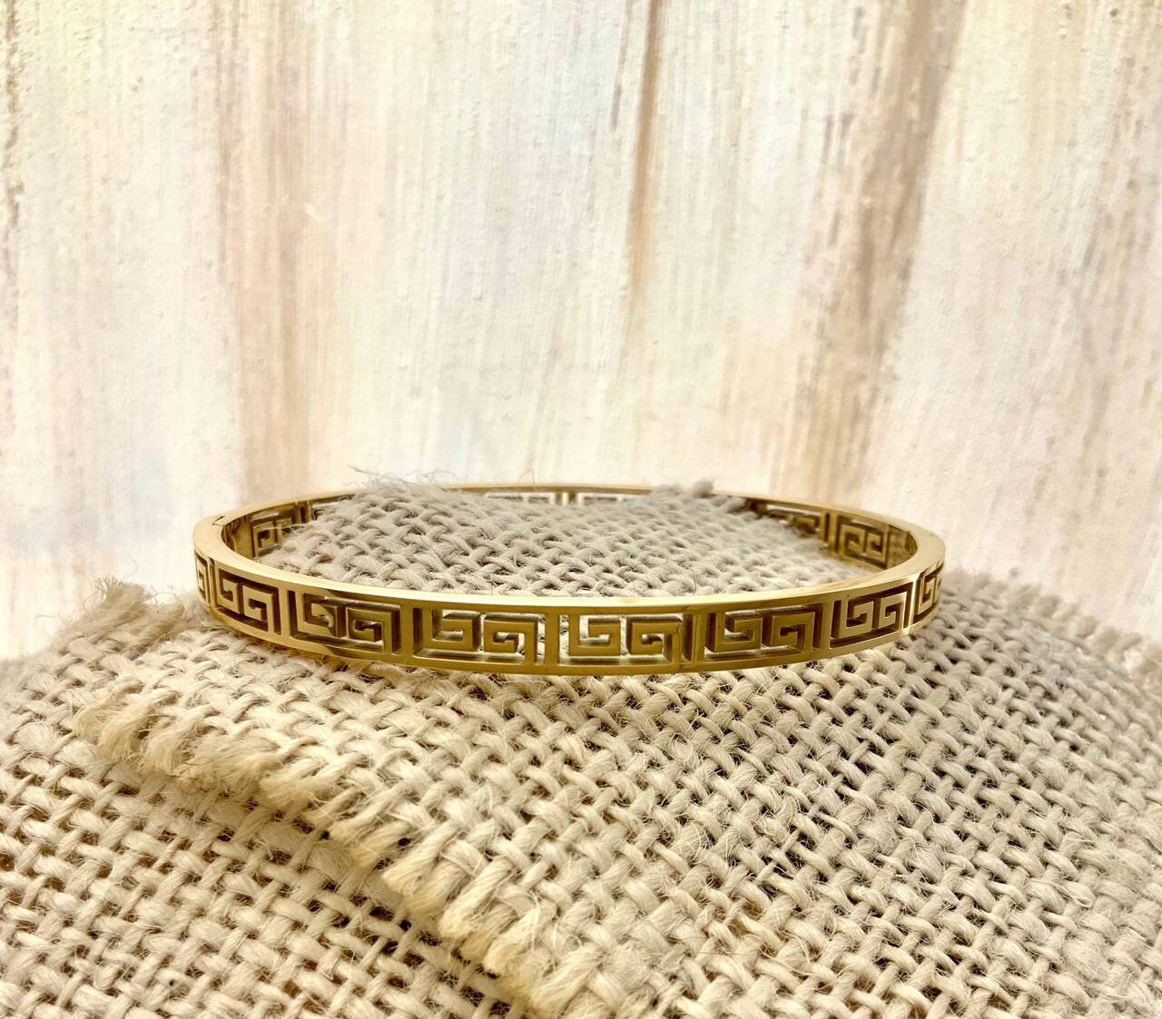 Greek patterns bangle bracelet no coloration gold plated Etsy